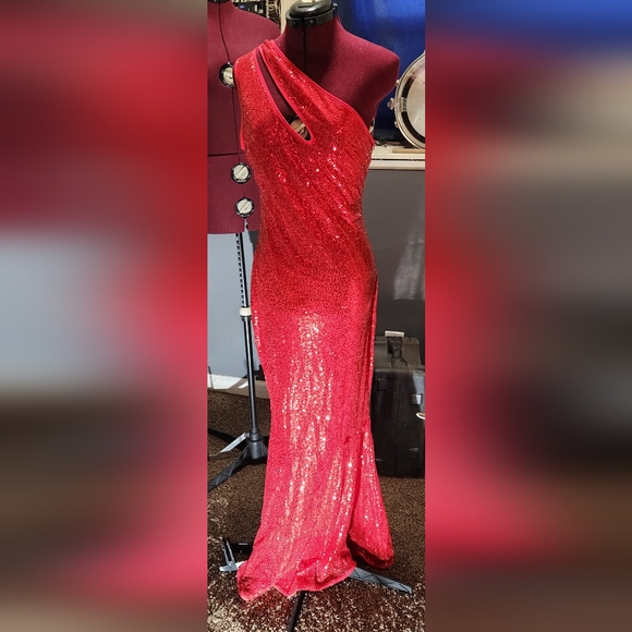 open lace back dress One-Shoulder Aria Short Sequin Hoco Dress main image 1